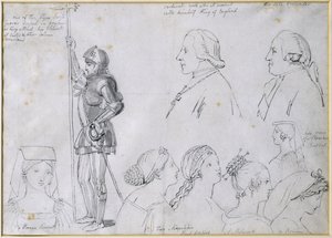 チャールズエドワードスチュアート王子（1720-88）と彼の兄弟カーディナルヨーク（1725-1807）の肖像画が描かれたローマのキャラクタースケッチ（紙にペンとインク） 作： John Flaxman